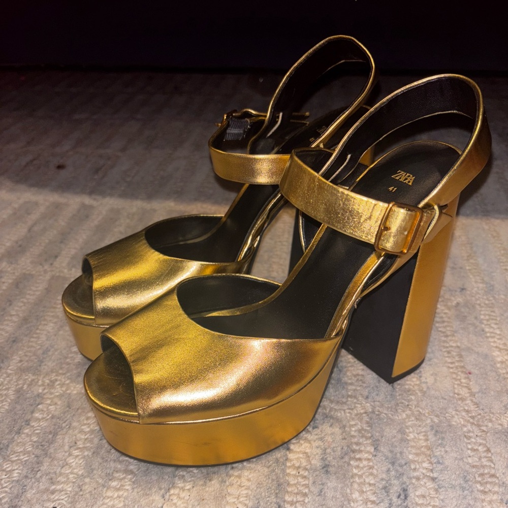Zara Gold Platform Shoes Luxe Design